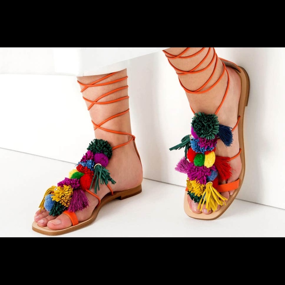 Zara Woman Pom Pom Sandals size 8